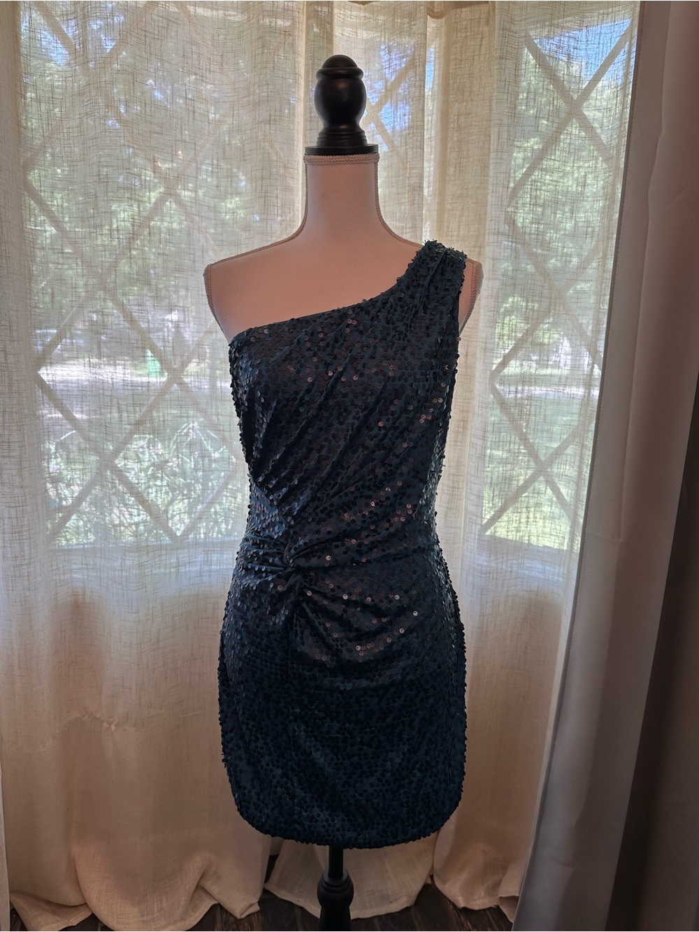 Lily Rose One-Shoulder Dark Blue/Teal Sequin Mini Dress
